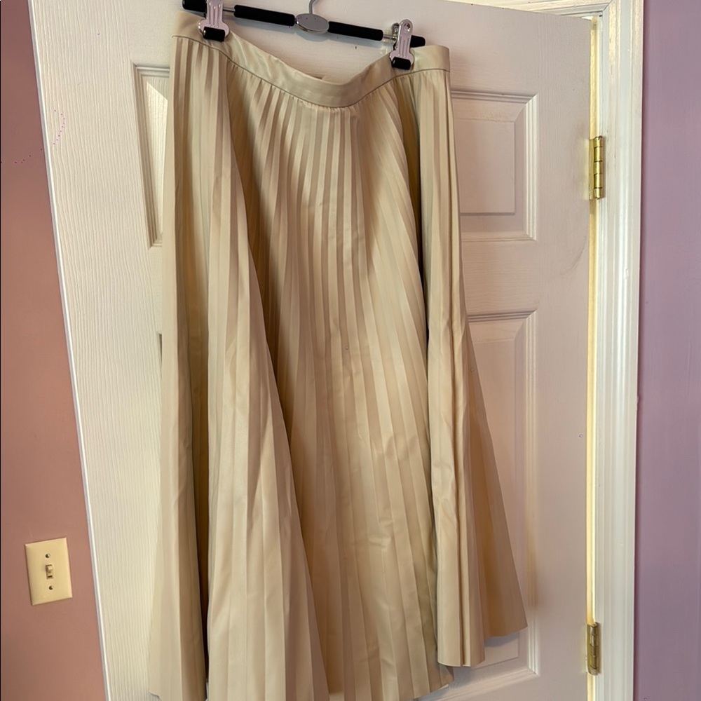 Ann Taylor Cream leather Maxi Pleated Skirt